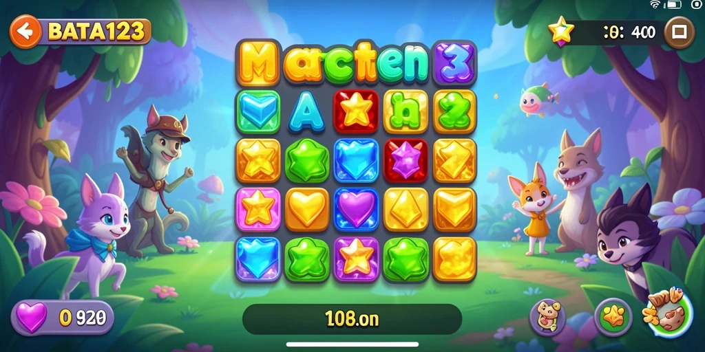 Screenshot dari gameplay BATA123 yang menampilkan level Match-3.