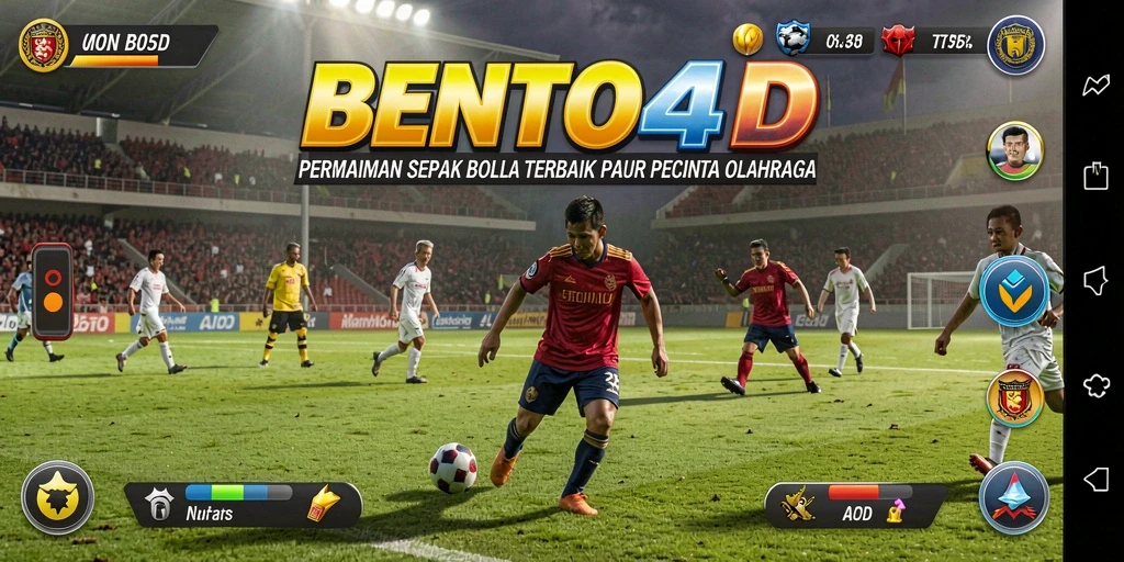 Tampilan screenshot BENTO4D menampilkan aksi seru di lapangan sepak bola.