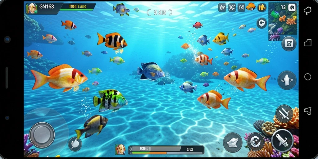 Screenshot gameplay GN168 menampilkan aksi menembak ikan yang mendebarkan.