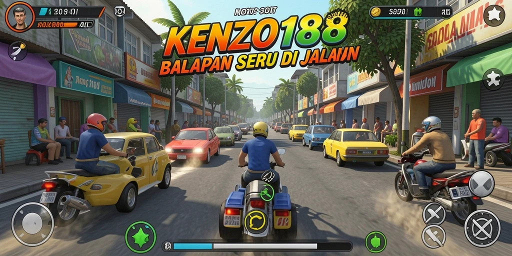 Tampilan gameplay KENZO188 yang mengesankan saat balapan di jalanan.