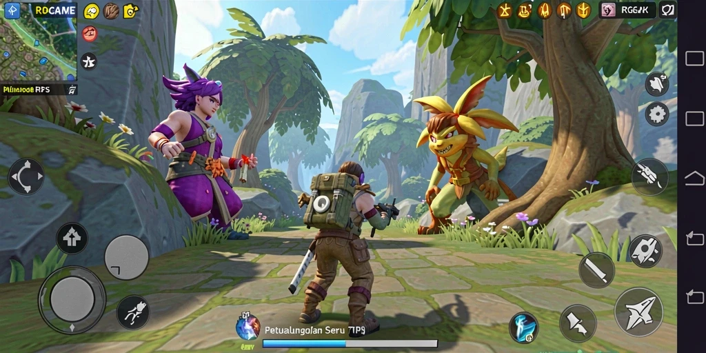 Screenshot utama RPGAME menampilkan aksi seru dalam mode TPS.