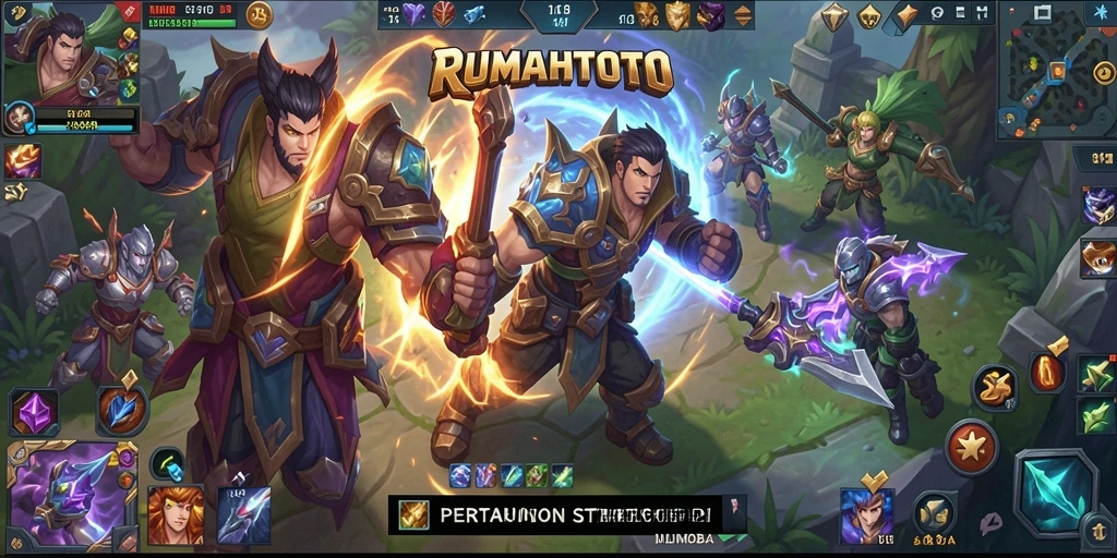 Tangkapan layar menampilkan aksi seru dalam permainan MOBA RUMAHTOTO.
