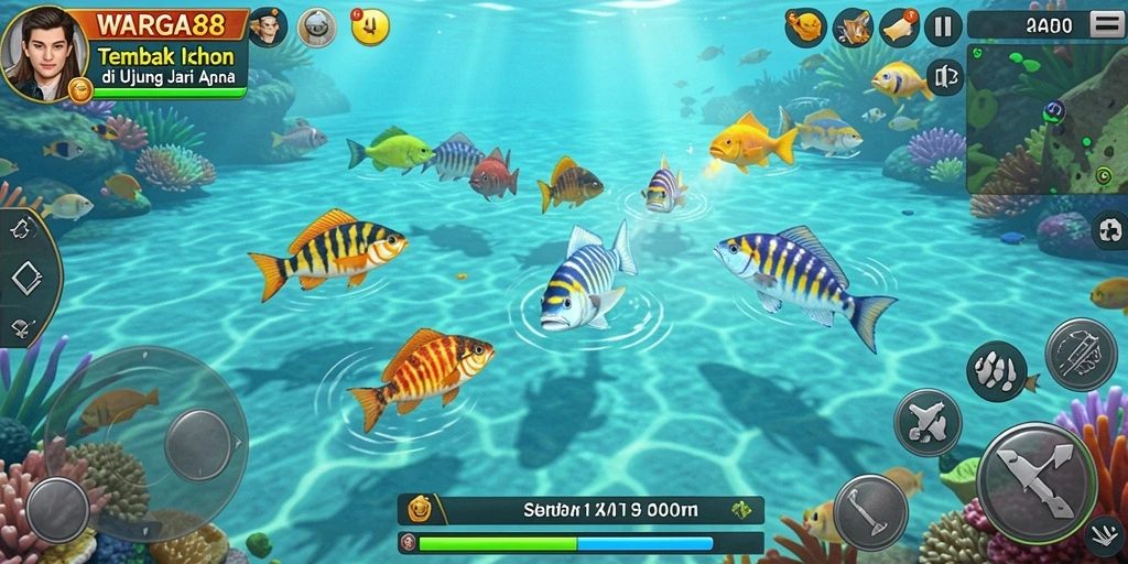 Tampilan gameplay seru saat menembak ikan di WARGA88.