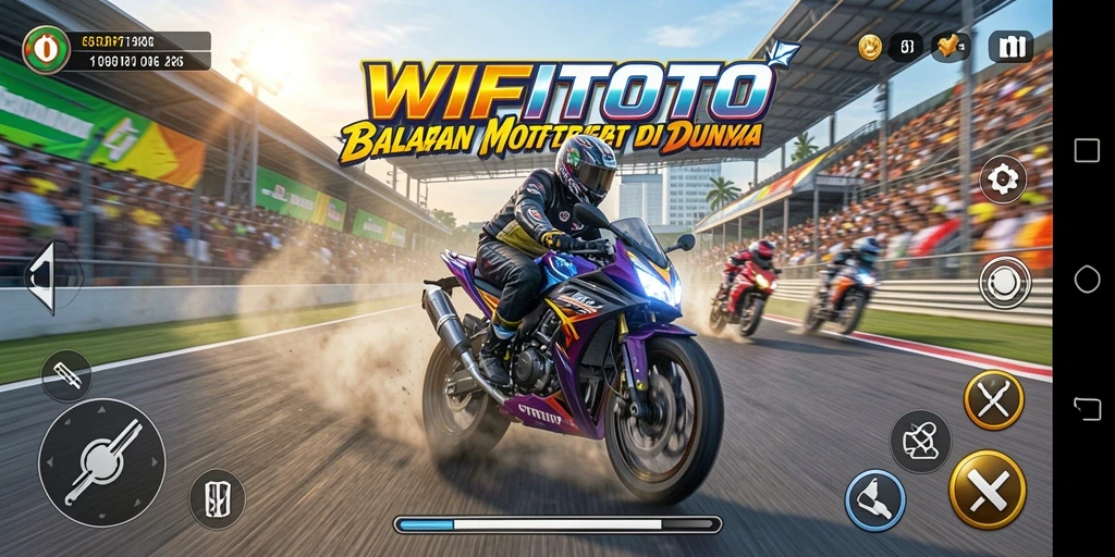 Tampilan gameplay WIFITOTO dengan motor melaju kencang di lintasan balap.